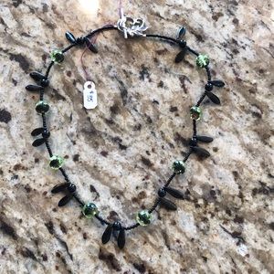 Black Onyx, glass and sterling necklace